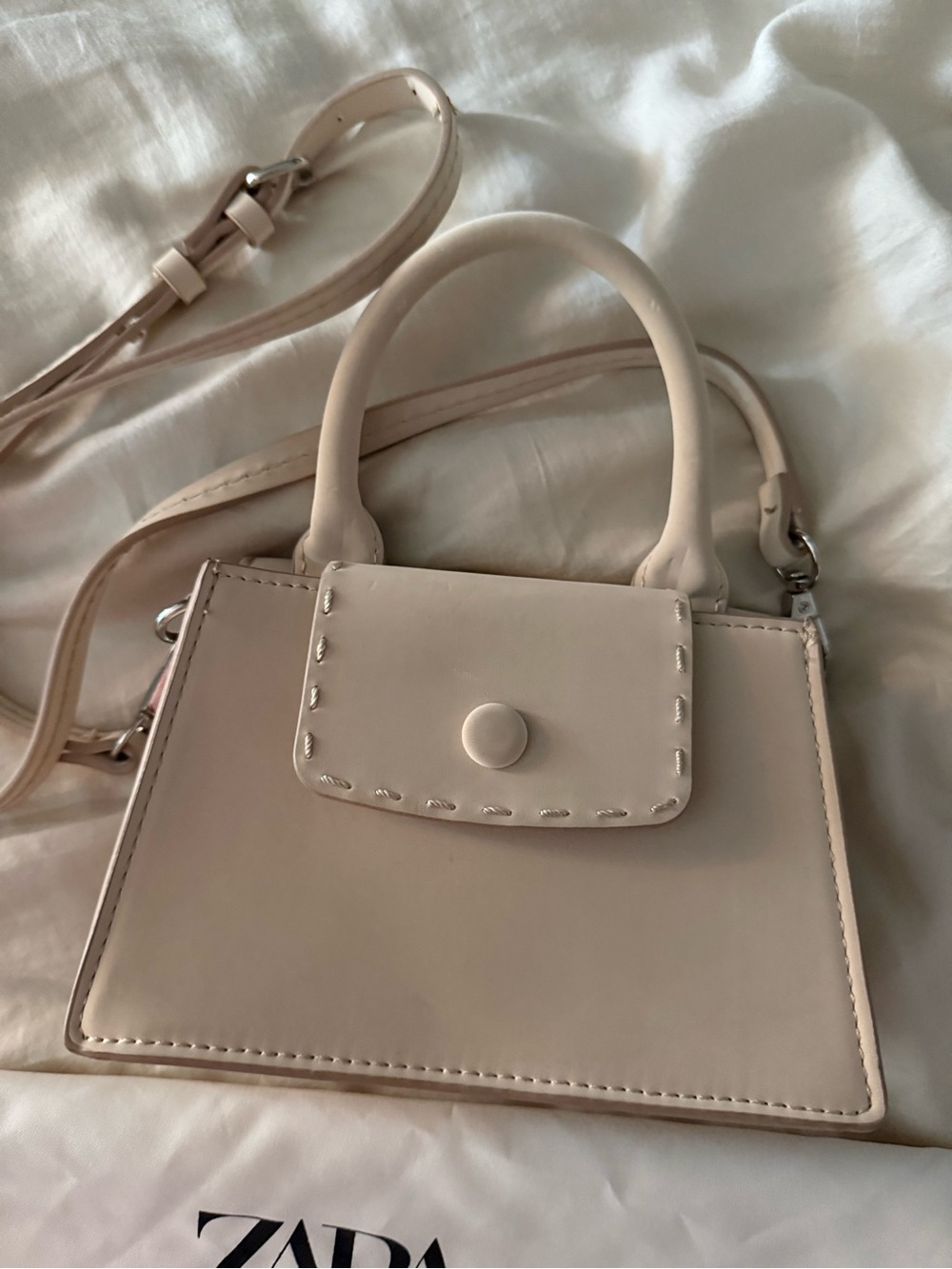 Zara Cream Mini Structured Top-Handle Bag